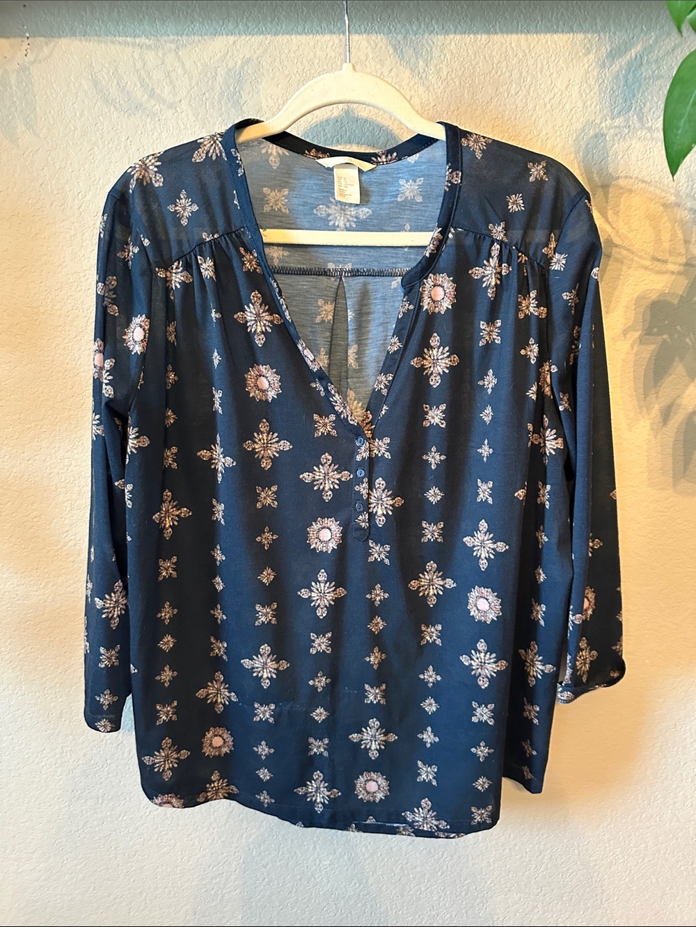 H&M Navy Floral V-Neck Tunic Top